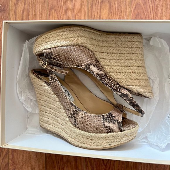 Jimmy Choo Shoes - Jimmy Choo Polar Snake Print Espadrille Desert Peep Toe Sandals Women's Size 9B